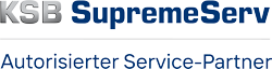 Das Logo von KSB SupremeServ zeigt den Schriftzug in Blau und Silber.